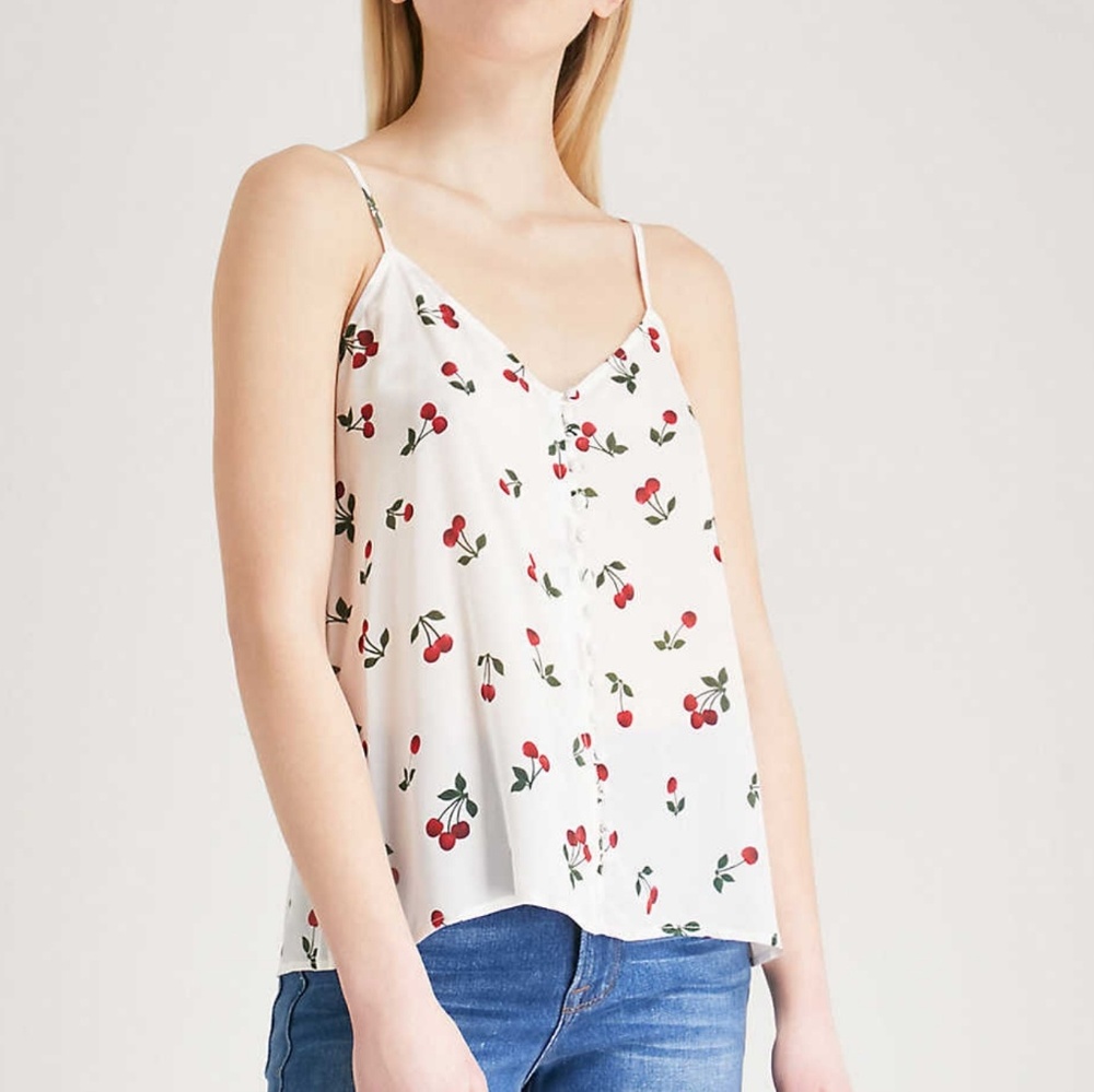 The Kooples Silk Chiffon Cherry Print Camisole Top
